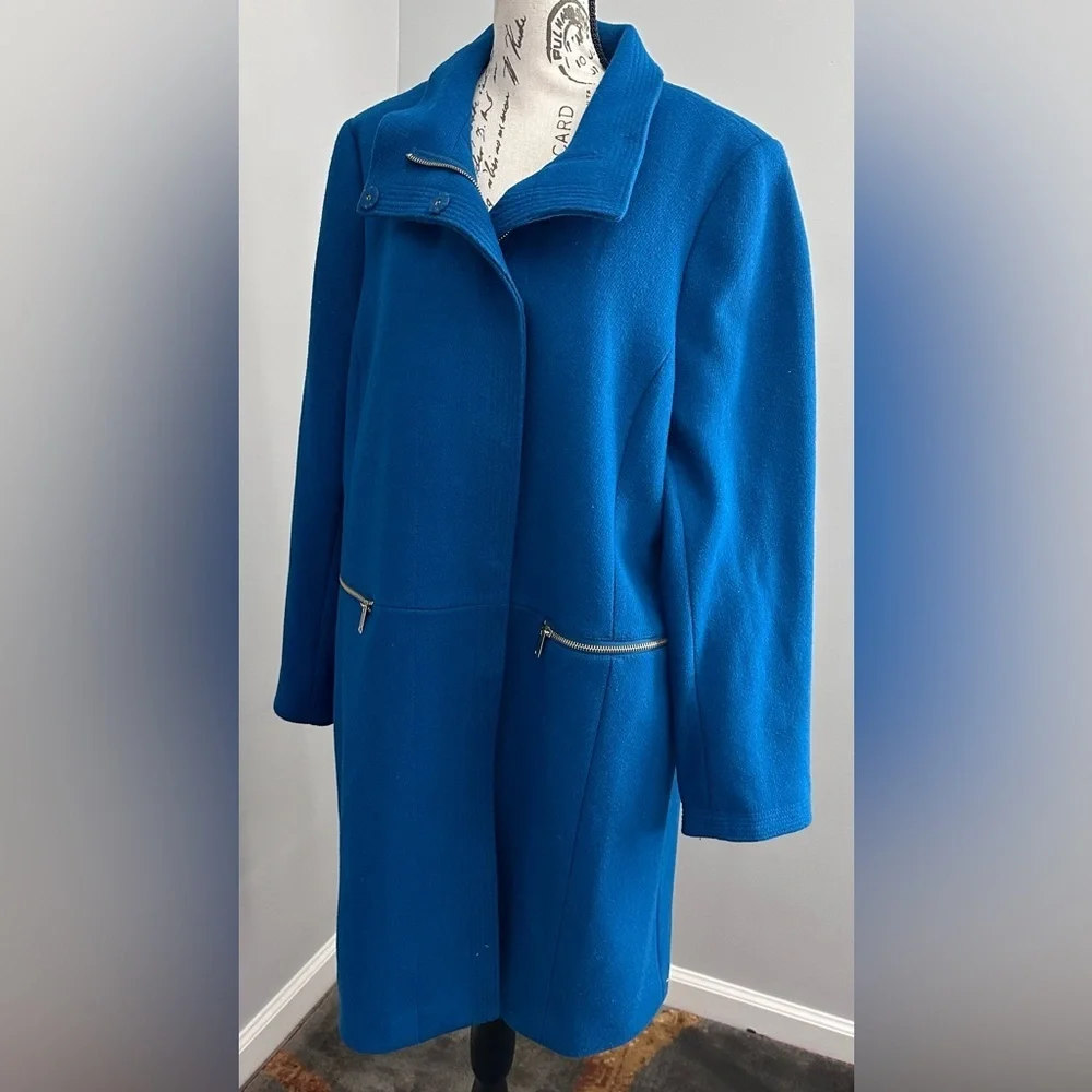 ππWarm Navy Blue Wool-Blend Coat with Stand Collar ππ - Picture 3 of 13